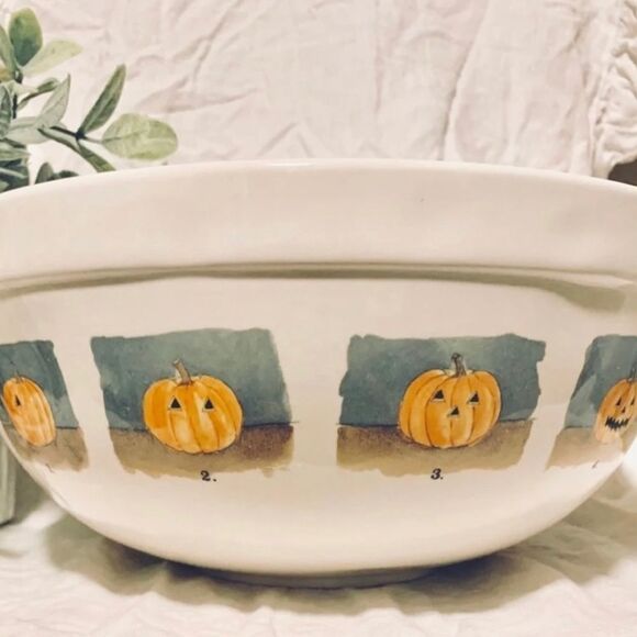 Rae Dunn Halloween Bowl Pumpkin Face Ceramic Mixing Bowl - Picture 7 of 11